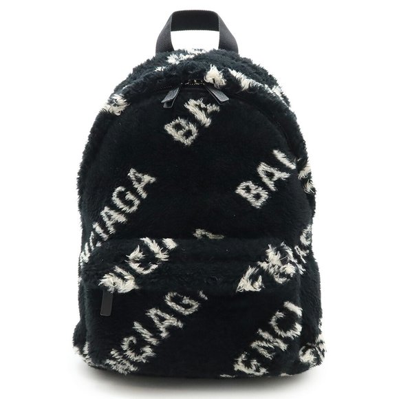 BALENCIAGA Everyday Backpack Rucksack Daypack Faux Fur Leather Black White 55... - Picture 1 of 10